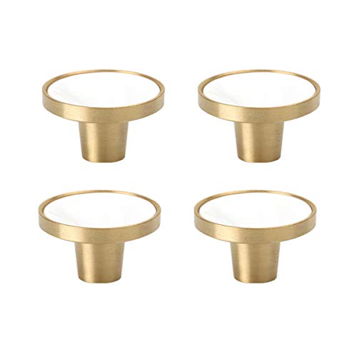 RZDEAL Solid Brass Kitchen Cabinet Door Knobs Brushed Gold knobs Marbled Road Natural Shell Decorated Drawer Handles and Pulls Hardware (4Pcs, 1-5/11'x4/5')
