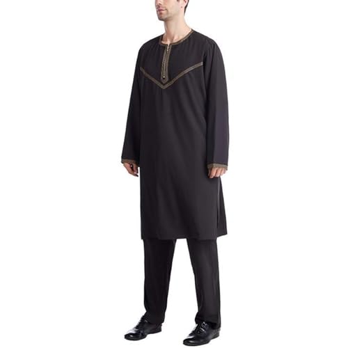 Generic Men's Muslim Robe 2 Piece Set Islamic Arab Kaftans for Men Eid Muslim Thobe Clothes Dubai Ramadan Daily Clothes2