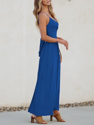 Image of CUPSHE Women Casual Dress Beach Sleeveless V Neck Summer Cutout Spaghetti Straps Formal Maxi Sun Dresses