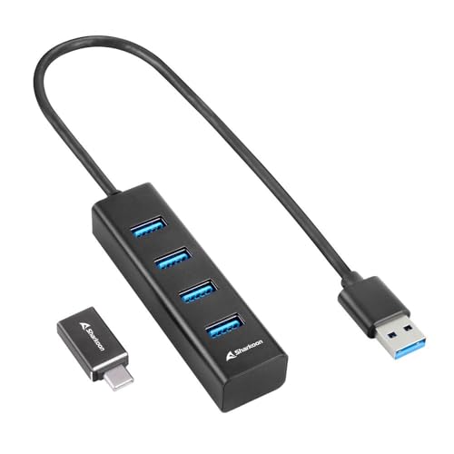 Hub USB 4 Puertos Sharkoon Negro ideal para teletrabajo y mesas de estudio