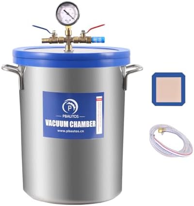 P PBAUTOS 9 Gallon Vacuum Chamber with Tempered Glass Lid and Dual Rubber Seals - 34L Degassing Chamber - Ideal for Resin Casting, Degassing Silicone & Essential Oils, & Stabilizing Wood