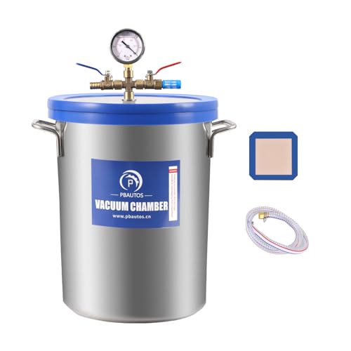 P PBAUTOS 9 Gallon Vacuum Chamber with Two Rubber Seals, Tempered Glass Lid Stainless Steel Degassing Chamber, for Resin Casting, Degassing Silicones and Essential Oils, Perfect for Stabilizing Wood