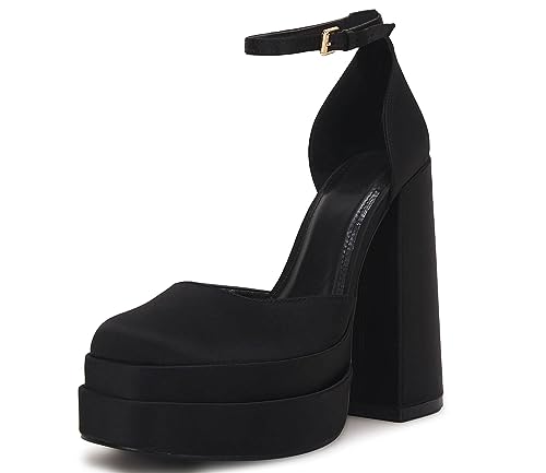 VETASTE Womens Platform Heels Chunky High Heels Ankle Buckle Strap Pumps Party Wedding Dress Shoes Black