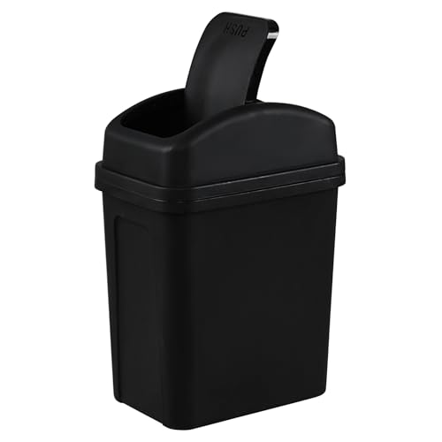 Image of 7 L Plastic Swing Lid Garbage Bin, Small Trash Can for Bathroom /Living Room /Bedroom, Black