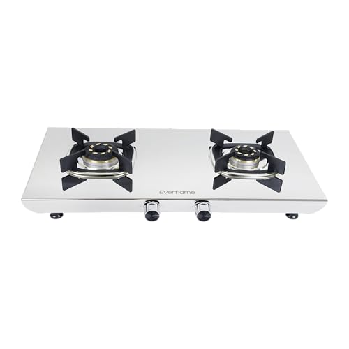 Image of Everflame Photon 2 Burner Gas Stove | Manual Ignition | 5G Brass Burners | ISI Certified | SS Cooktop | 5 Years Warranty on (Body & Burners) + 2 Year Comprehensive Warranty + Doorstep Service