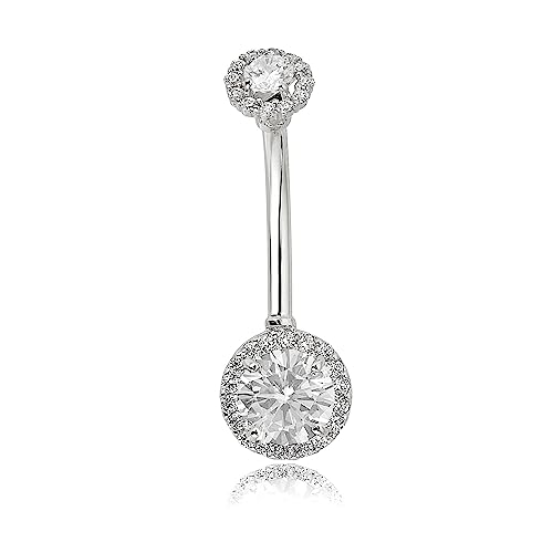 Image of AVORA 10K Gold Simulated Diamond CZ Frame Belly Button Ring Body Jewelry (14 Gauge)
