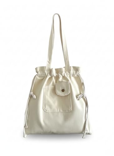 Image of Canvas Tote Bag for Women | Eco-Friendly Fabric Shoulder Bag with Front Pocket | Lightweight Drawstring Tote for Shopping, College & Daily Use
