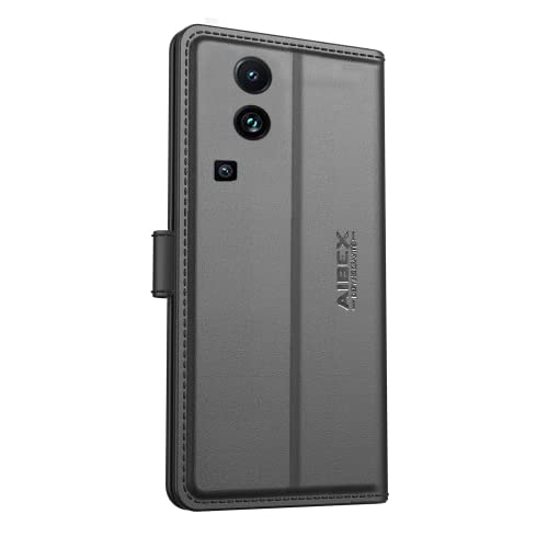 Image of AIBEX Compatible for IQOO Neo 7 Flip Cover Leather Finish | Inside TPU with Card Pockets | Wallet Stand | Complete Protection Flip Case - Black