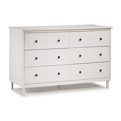 Walker Edison Wood Dresser Bedroom Storage Drawer Organizer Closet Hallway, 6 Drawer, White