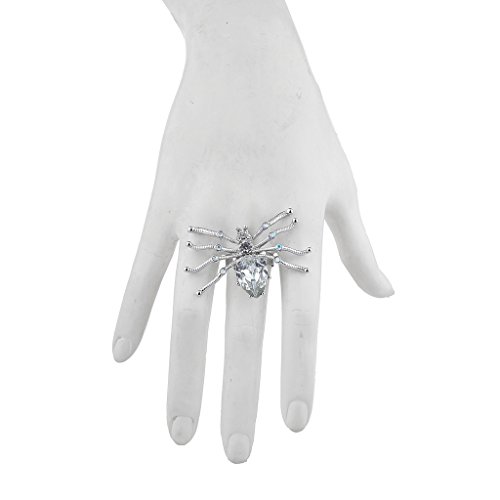 LUX ACCESSORIES Halloween Silver Tone Crystal Rhinestone Spider Ring3