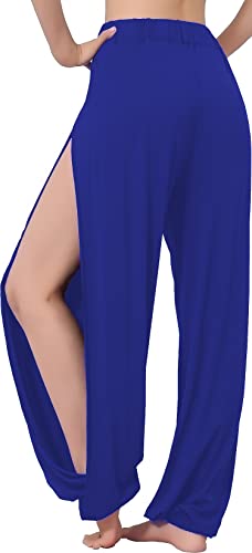 Hoerev Pantalon Fendu Souple pour Femmes Pantalon De Yoga De Danse du Sarouel Yoga Pilates Pants,Bleu Royal,M