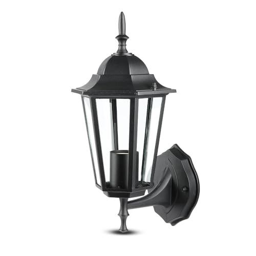 Extérieur, style classique V-TAC vintage E27. Lanterne murale ascendante noir mat IP44 pour jardin, façades, porche, couloirs, allées