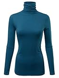 FASHIONOLIC Womens Long Sleeve Light Weight Turtleneck T-Shirts Top Sweater (CLLT002) Teal 2X