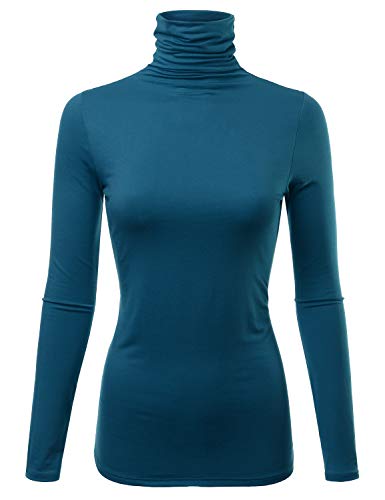 FASHIONOLIC Womens Long Sleeve Light Weight Turtleneck T-Shirts Top Sweater (CLLT002) Teal 2X