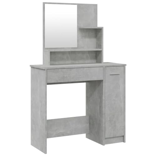 vidaXL Coiffeuse avec Miroir Table de Maquillage Table Cosmétique avec Rangement Décoration Chambre à Coucher Intérieur Gris Béton 86,5x35x136 cm
