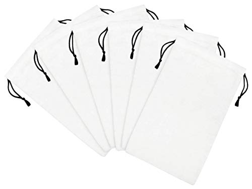 Flannel Drawstring Bags - Set of 6 (White, 8 x 14 inch)