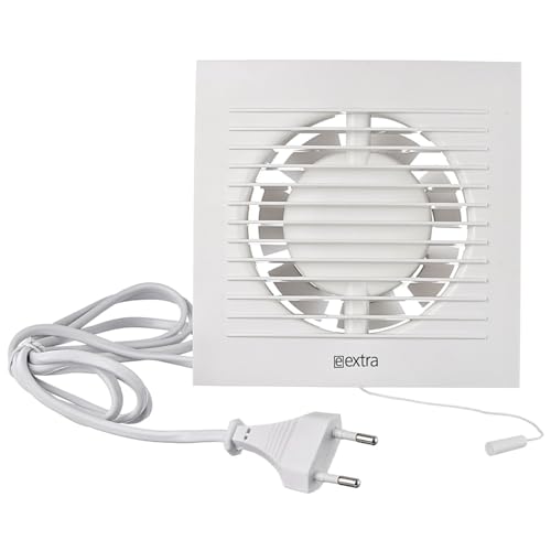 Badlüfter 100mm Weiß mit Zugschnur und Stecker - Abluftventilator Ventilator Lüfter Badezimmer Toilette