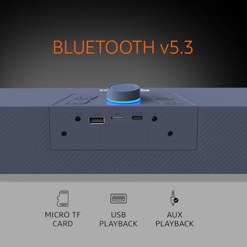 Image of amazon basics X20R 20W Bluetooth Soundbar with 2000mAh Battery | 2X Bass | Up to 9hrs of Playback | Bluetooth 5.3, Aux in, USB, Micro TF Card Connectivity (Blue)