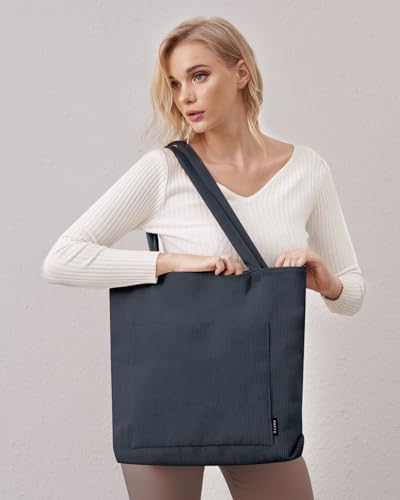 Image of Prite Corduroy Tote Bag for Women Large Shoulder Bag with Zipper and Pockets for College School Work Travel Shopping