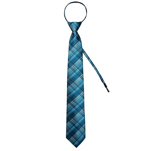 Image of DiBanGu Silk Zipper Ties for Men,Paisley Solid Plaid Pre-tied Tie and Pocket Square Cufflinks Set Formal Adjustable Necktie