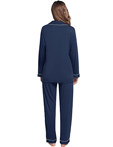 Image of Joyaria Women's Cooling Bamboo Viscose Pajama Set Long Sleeve Button Front | Hot Sleeper Comfort . Cooling Relief . Lightweight Feel for Sleeping & Lounging