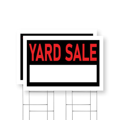 Yard Sale Yard Sign 2 Pack of 24 Inch x 36 Inch Single Sided Weatherproof Heavy-Duty Plastic with Stake | Community Events, Local Bargains, Professional Display | Made in USA