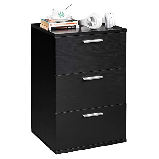 Yaheetech Mesita de Noche Negro con Tres Cajones para Dormitorio Mesilla Auxiliar Moderna para Salón Café Cama Sofá Minimalista Mesa de Noche 60 * 40 * 35cm