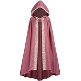 FCCAM Long Hooded Cloak for Women Suede Hooded Cape Medieval Renaissance Cloak Halloween Costume S Rouge