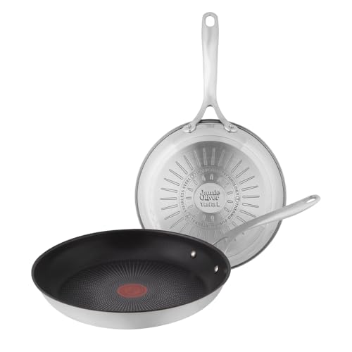 Tefal Jamie Oliver - Juego de 2 Sartenes 24/28 cm, Apto inducción, antiadherente, revestimiento titanio, Thermo-signal, apto lavavajillas y horno, acero inoxidable