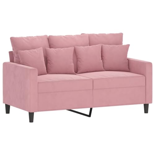 vidaXL Sofa 2-Sitzer, Loungesofa Couch mit Armlehnen Rückenkissen, Wohnzimmersofa Designsofa mit Metallgestell, Sitzmöbel Zweisitzer, Rosa Samt
