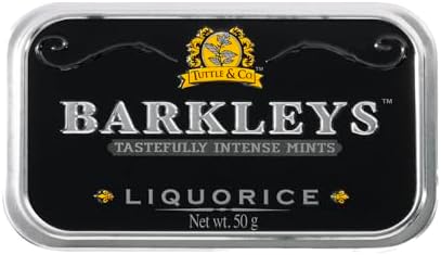 Barkleys Liquorice Breath Mints - Strong Licorice Flavored Cool Mint Candy For Party, After Dinner, Wedding, Every Day Use - Vegan Breath Mints In Reusable Classic Travel Tins, 1 Pack - 50 Count Each
