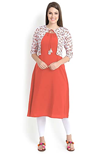 Image of Women's Crepe A-Line Kurta (ALC4045GRN3 Orange Large)