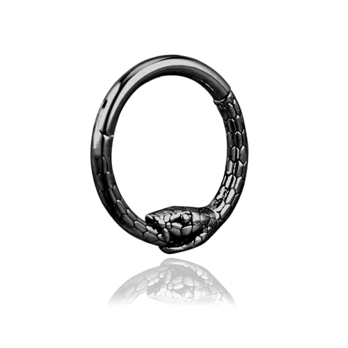 ZMANYIJEW 16G Minimalist Lines Septum Rings Stacked Gold Septum Ring Septums Clicker Nose Ring Piercing for Women Men (Snake-black)