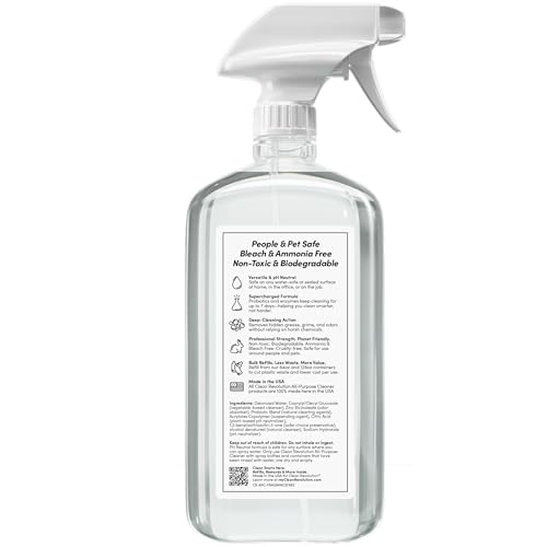Image of Clean Revolution SuperCharged All Purpose Cleaner Refill with Smart Probiotic + Enzyme Complex, Multi-Surface Kitchen Bathroom & Floor Cleaner, Fragrance Free, 18 Fl Oz (Pack of 1)