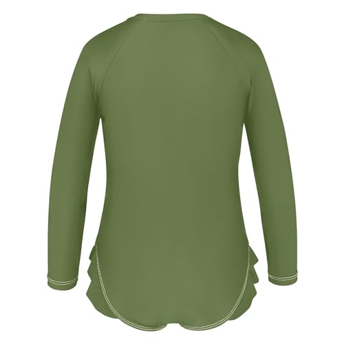 Dark Olive Green Girls Long Sleeve Rashguard Swimsuit UV Protection One-Piece3