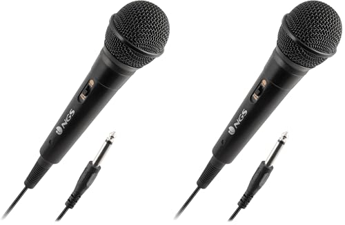 NGS Singer Fire   Micrófono Vocal Dinámico, Micrófono con Cable de 3 Metros, Conexión Jack 6,3mm y Botón On/Off (Paquete de 2)