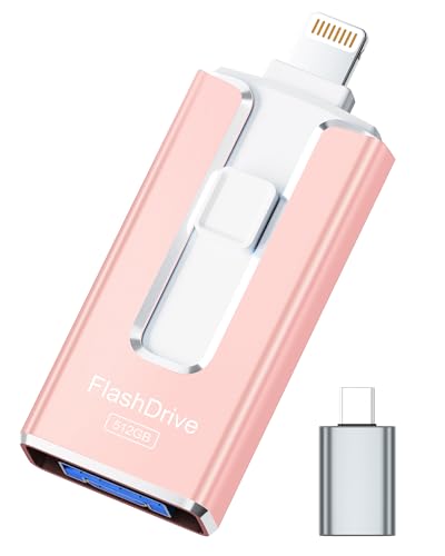 Image of MFi Certified Flash Drive for iPhone iPad 512GB, Photo Stick for External Memory Storage, Easily Back Up and Save Photos Videos, USB Memory Stick Thumb Drive for iPhone /iPad /Android /PC (Rose Pink)