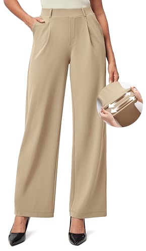 IUGA Womens Dress Pants Wide Leg Pull On Stretchy Work Pants Women High Waisted Business Casual Trousers with Pockets