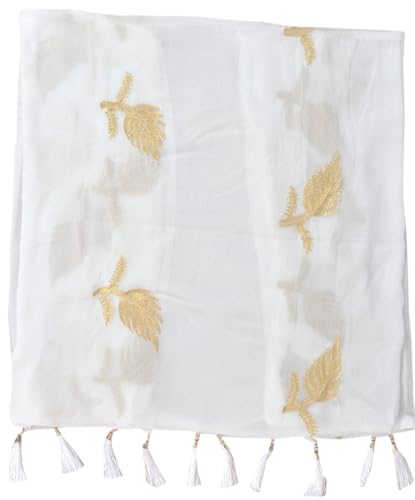Image of YOUTHQUAKE Women's Golden Patti Work Embroidered Chiffon Dupatta for Womens & Girls With Latkan