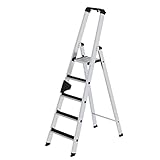 Günzburger Steigtechnik Stufen-Stehleiter - einseitig begehbar, geriffelt - 5 Stufen - Alu-Leiter Alu-Stufenstehleiter Aluleiter Aluleitern Bockleiter Leiter Stehleiter Stufenleiter