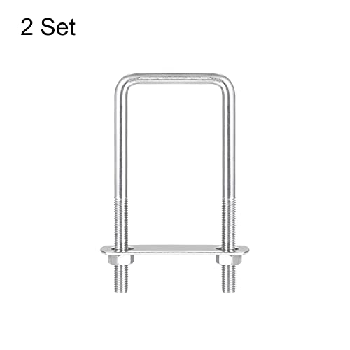 Image of uxcell Square U-Bolts, 2 Sets 52mm(2.05 inch) Inner Width 120mm Length M8 304 Stainless Steel U Clamp Bolt with Nuts and Plates, for Boat Trailer
