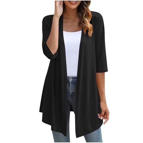 3/4 Sleeve Cardigan for Women Open Front Casual Loose Lightweight Cardigans Elegant Shrugs Beach Cover Ups2