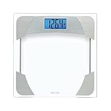 Taylor Digital Scales for Body Weight, Highly Accurate 400 LB Capacity, Unique Blue LCD, Stainless Steel Accents Glass Platform, 12.2 x 12.2 Inches, Clear
