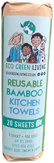 Reusable Bamboo Towels - Reusable Paper Towels for Kitchen - Up to 100 Uses Per Cloth - Quality Household Essentials/Household Supplies - Kitchen Paper Towel Roll with 20 Bamboo Sheets (28cm x 28cm)