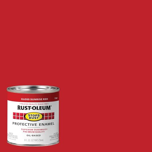 Image of Rust-Oleum Stops Rust Brush On Protective Enamel Paint, Gloss Sunrise Red | Rust and Corrosion Resistant, Indoor and Outdoor Durability, Beautiful Finish on Metal, Wood and More, Half Pint, 6 Pack