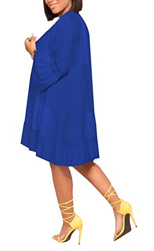 Image of FairyLove Women Wedding Ruffle Dresses Flowy Puffy with Deep V Neck Pleated Hem Lantern Long Sleeve Bell Sleeves