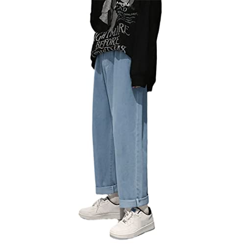 Jean coréen pour homme bleu clair à coupe droite confortable au style streetwear unique