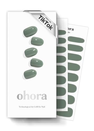 ohora Semi Cured Gel Nail Strips (N Cream Leaf) - Green, Solid, Works with Any UV/LED Lamps, Salon-Quality, Long Lasting, Easy to Apply & Remove - Includes 2 Prep Pads, Nail File & Wooden Stick