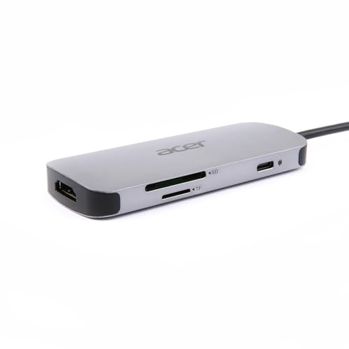 Acer Adattatore Multiporta USB TYPE-C 7 in 1, Dongle, Adattatore Universale da Viaggio, Porte 1 x HDMI, 3 x USB 3.2 Gen 2 type-C, 1 x SD/TF, 1 x PD, Argento - Hub USB - Immagine 1
