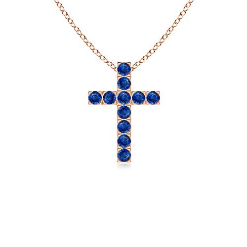 Angara Natural Blue Sapphire Pendant for Women | Flat Prong-Set Blue Sapphire Cross Pendant in 14K Solid Gold/Platinum | September Birthday, Anniversary, Gemstone Jewellery Gift